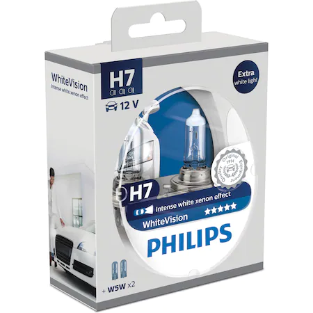 Set 2 Becuri auto cu halogen pentru far Philips H7 White Vision